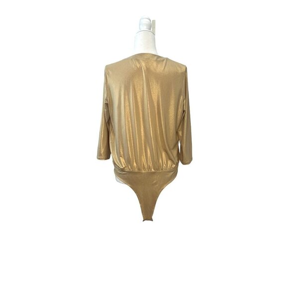 Nora Barth One Piece Long Sleeve Blouse liquid fabric Metallic Sheen Gold Size 4 - Picture 2 of 9